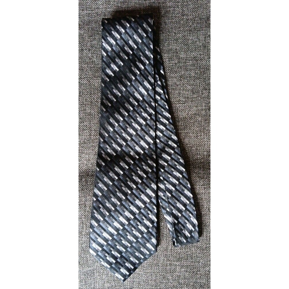 Tie 70s 80s 90s Y2K Mens Statements Gray Black 3.75 Wide 59 Long